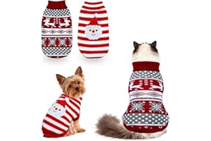 PAYHTOW 2 Pack Cat Christmas Sweater, Knit Turtleneck Cat Sweater Clothes Reindeer Santa Christmas Sweaters Outfit for Cats Kitten Puppy Small Dogs M