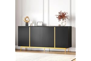 BELLEZE Sideboard Buffet Cabinet, 63" Cabinet with Fluted Decorative Doors, Modern Console Table for Dinning Room, Kitchen & Living Room - Colemen (Ebony)