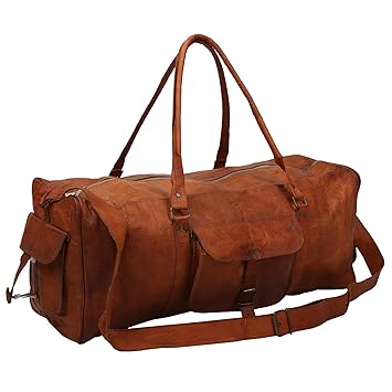E-Tailor Vintage Brown Genuine Leather Best Quality Shoulder Luggage Bag | Travel Bag | Duffel Bag | Gym Bag 18 Inch