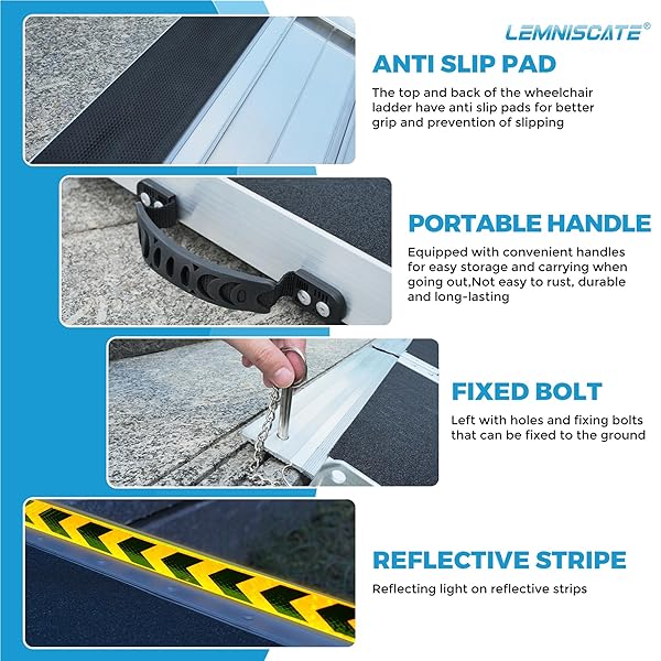 LEMNISCATE PORTABLE WHEELCHAIR RAMP 2FT, WHEELCHAIR RAMPS FOR HOME STEPS, NON-SLIP HANDICAP RAMP WITH HANDLE, FOLDING WHEEL CHAIR RAMPS FOR HOMES STEPS, STAIRS, DOORWAYS, SCOOTER, 800LBS CAPACITY
