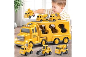 Beby Buty 5 in 1 Construction Trucks Cars Toys for Toddlers 3-5, Boy Toddler Car Truck Toys with Light Sound, Birthday Gifts Toys for 3 4 5 Year Old Boy