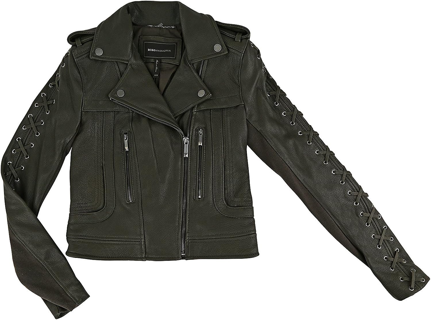 BCBG Max Azria Isa Hunter Green Leather Jacket (S) at Amazon Women's