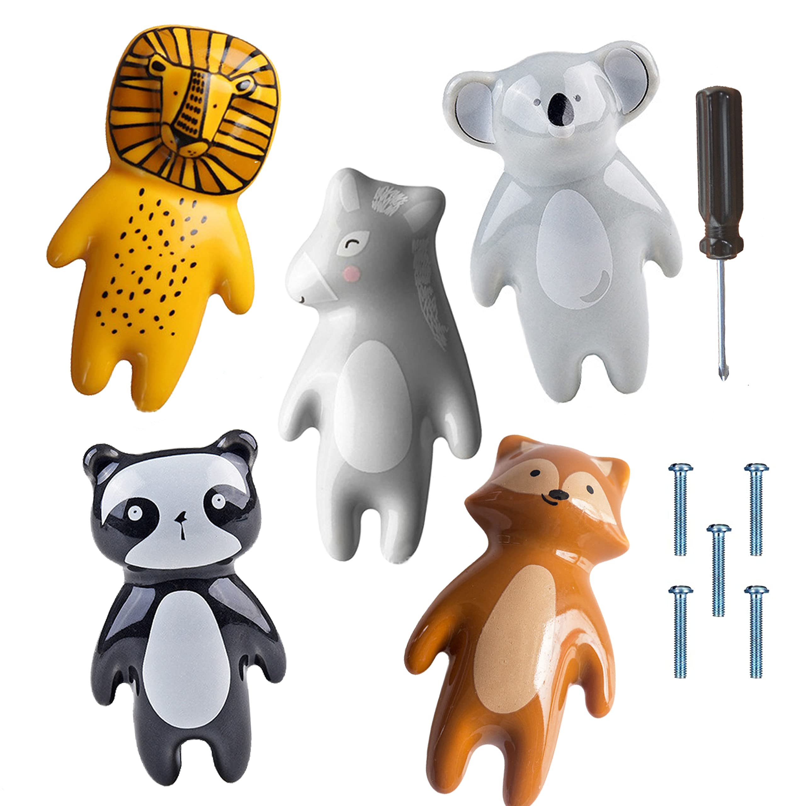 ED-Lumos 5Pcs Cabinet Knobs with Screws Cupboard Door Drawer Handles for Home Kitchen Kids Bedroom Cartoon Animals Design