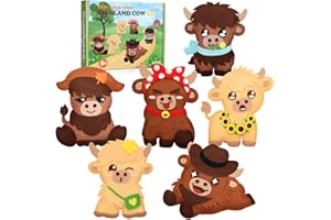 CiyvoLyeen Highland Cow Sewing Kit for Kids - Age 5 6 7 8 9 10 11 12, Beginners First Sewing Arts & Crafts with 6 PCS Stuffed Animal, All-in-One Kit, Learn to Sew Gifts Stuff for Girls Boys, Felt