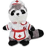 DolliBu Raccoon Plush with Nurse Stuffed Animal Dress Up Set - Hospital Costume Raccoon Stuffed Toy with Nurse Dress, Hat, and Apron, Sweet Get Well Plush with Name Personalization - 6 Inches