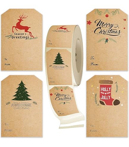 720 Piezas De Etiquetas Autoadhesivas Para Regalos De Navidad, Etiquetas De Nombre Kraft De Navidad, Pegatinas Navideñas De Kraft Natural, Etiquetas De Papel, Etiquetas Para Regalos Para Decoración