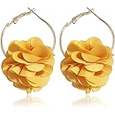 QUSIJIA Charm Bohemian Fabric Flowers Dangle Earrings Colored Petal Hoop Drop Earrings With Chiffon Floral Tassel For Women