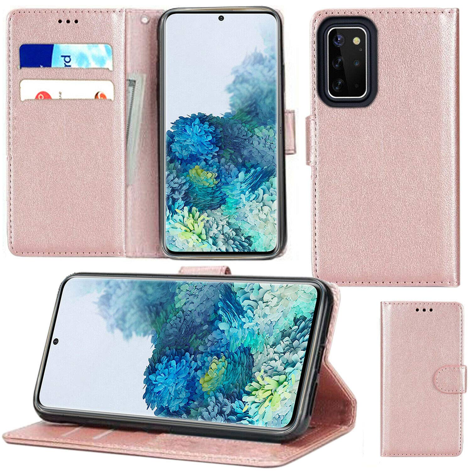 RKVMM Galaxy Note 20 Ultra Flip Cover, Genuine Faux Leather Folio Wallet Cover [TPU Inner Shell] [Kickstand][Card Slots][Magnetic Closure] for Galaxy Note 20 Ultra/Note 20 Ultra 5G (Rose Gold)