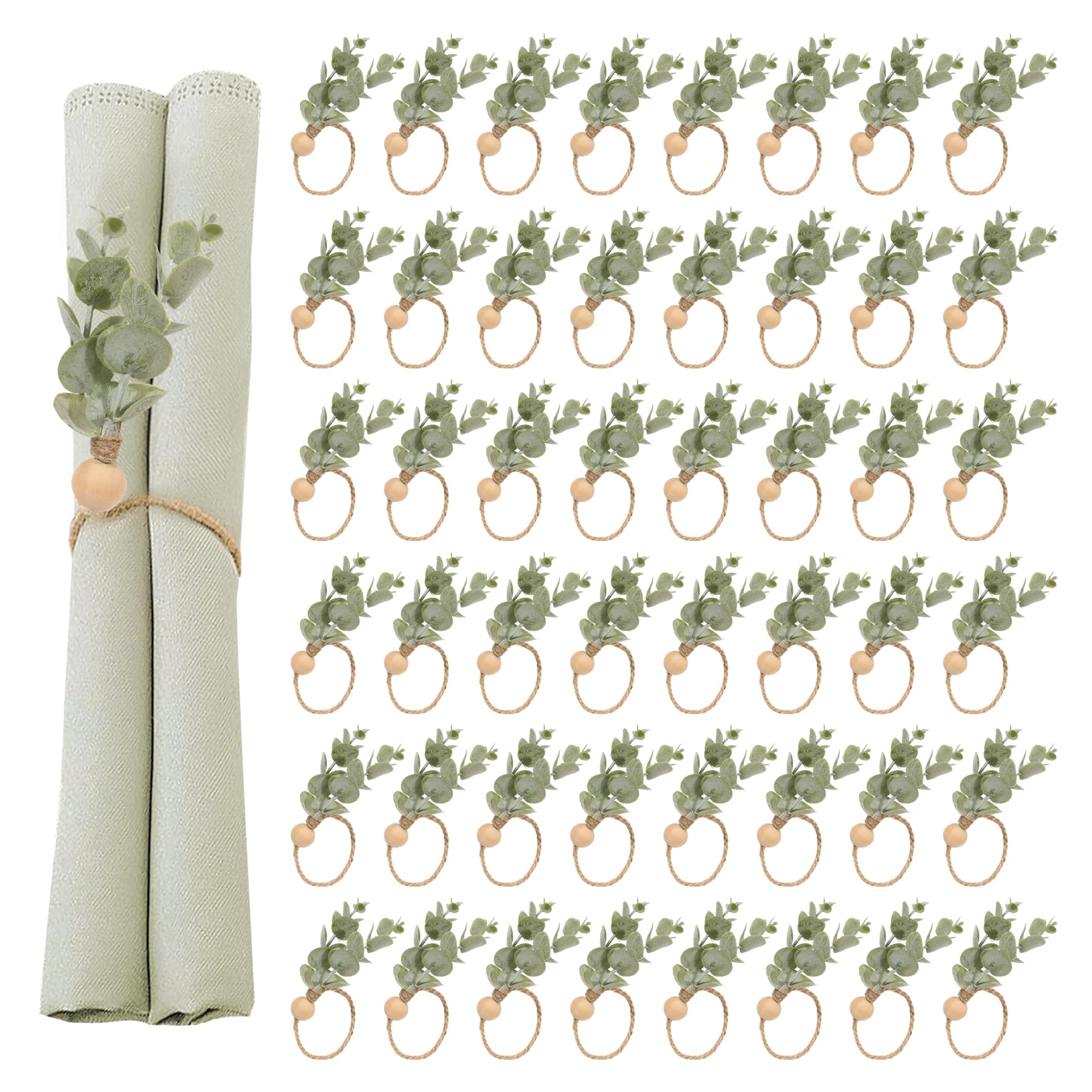 Photo 1 of Defined Deco Napkin Rings - Set of 100, Rustic Farmhouse Boho Green Leaf Wooden Napkin Rings for Spring Summer, Thanksgiving Christmas, Wedding Table Decor