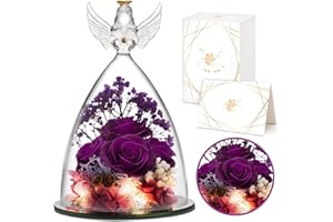 YEEBAY Preserved Flowers Rose, for Mom, Wife Grandma, Angel Figurine with Rose and Light, Ideal Christmas, Anniversary, Wedding, Valentine's Day, Birthday Gift for Her, Women