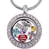 RUBYCA Themed Locket Necklace Crystal Birthstone Living Memory Floating Charm Silver Tone DIY