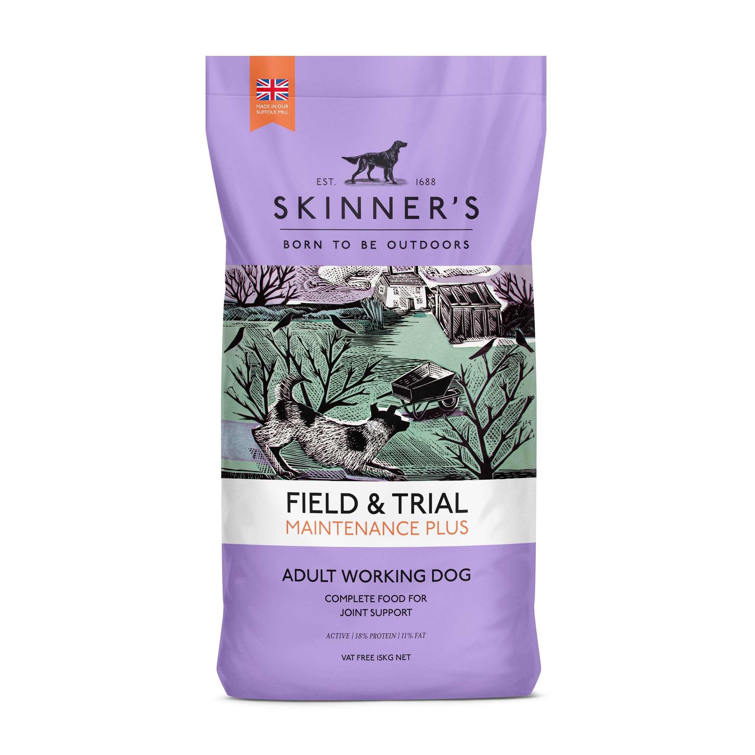 Skinner’s Field & Trial Maintenance Plus – Complete Dry Adult Dog Food, For Less Active Dogs, Contains Joint Aid, 15kg
