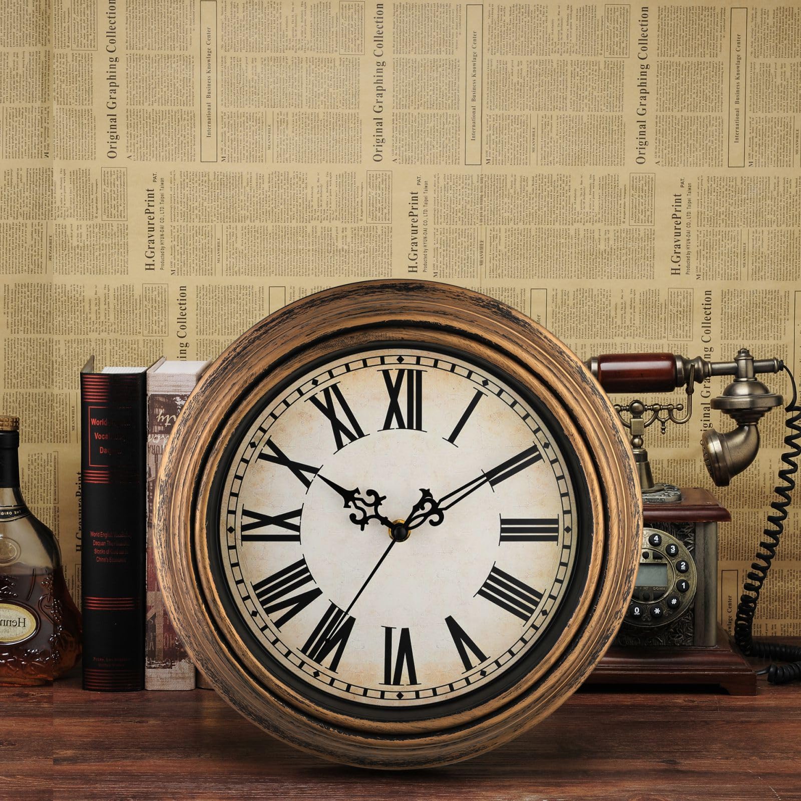 Plumeet Extra Große Wanduhr Klassisch 40.6cm, Ruhige Retro Wanduhr ohne Tickgeräusche für Wohnzimmer, Schlafzimmer, Batteriebetrieben, Römische Zahlen 8