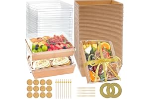 100 Pcs Charcuterie Boxes with Clear Lids, 5 Inch Mini To Go Charcuterie Box with Cocktail Picks, Ribbon and Forks, Disposabl