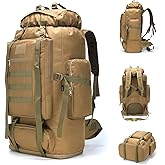 HongXingHai 70L/100L Hiking Camping Backpack MOLLE Rucksack Waterproof Daypack for Traveling (Khaki)