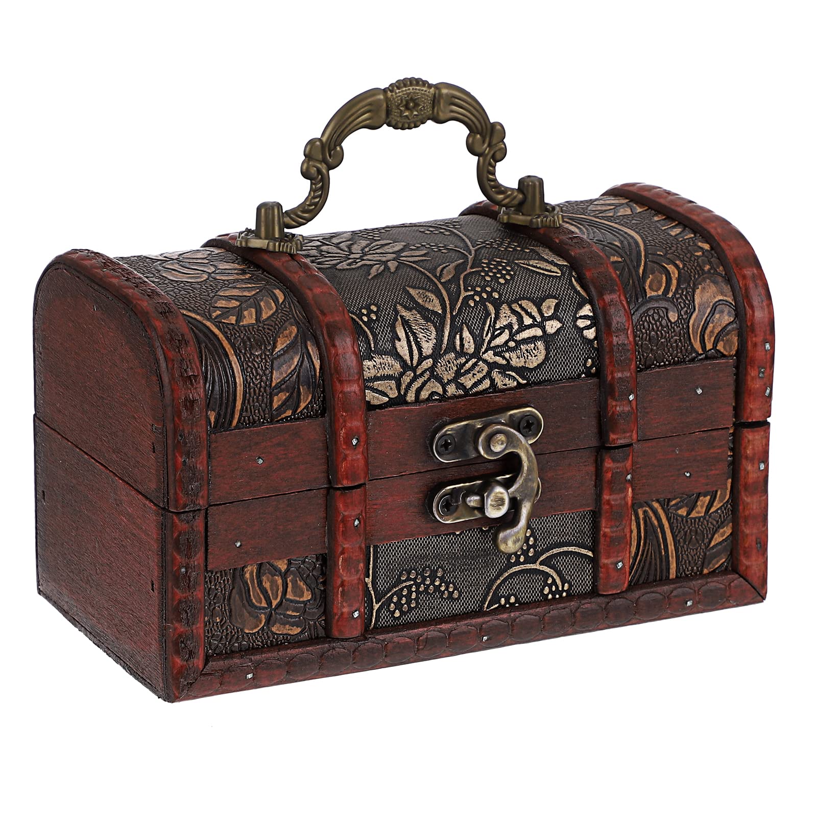 IGNPION Wooden Pirate Treasure Chest Boxes with Flower Motifs, Vintage Style Gift Box Decorative Jewelry Trinket Storage Chest Box, Wood Keepsake Box for Coin Collection,Letter(Small)