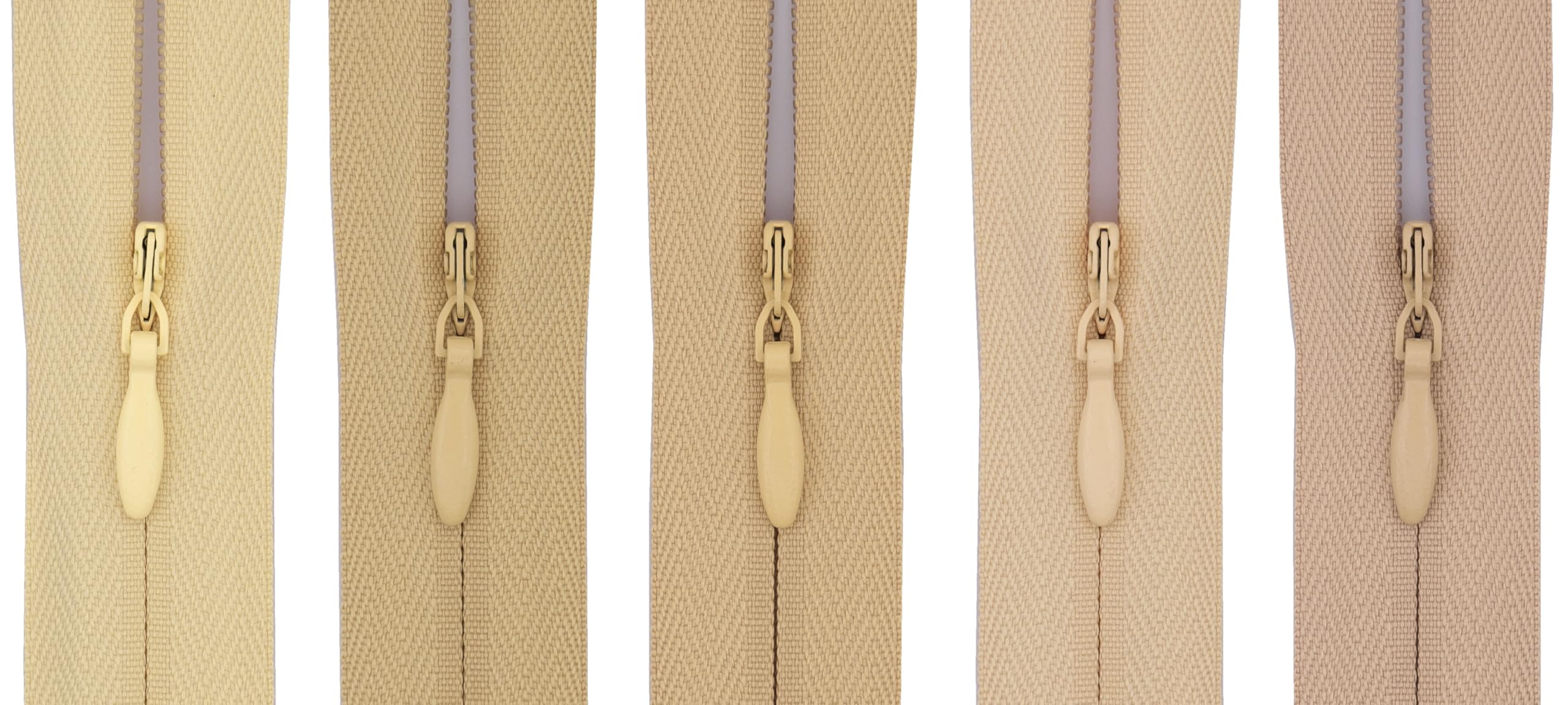 #3 Invisible Zip 14 Inch (35cm) – Pack of 5 Close-End Concealed Zippers, Woven Tape, 5 Different Shades, Smooth Nylon Coil – Dressmaking, Skirts & Cushion Covers (Warm Medium Beige)
