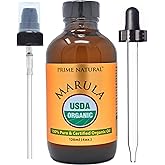 PRIME NATURAL Organic Marula Oil 4oz/120ml - USDA Certified - Cold Pressed, Unrefined, Virgin - 100% Pure, Natural, Vegan, Best for Face, Body, Hair, Nails, Skin Care