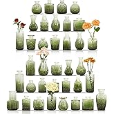 36Pcs Bud Vases Set Small Vintage Glass Bottles Bud Vases in Bulk Multiple Shape Cute Glass Vases for Rustic Wedding Centerpieces Table Decorations and Home Decor(Green)