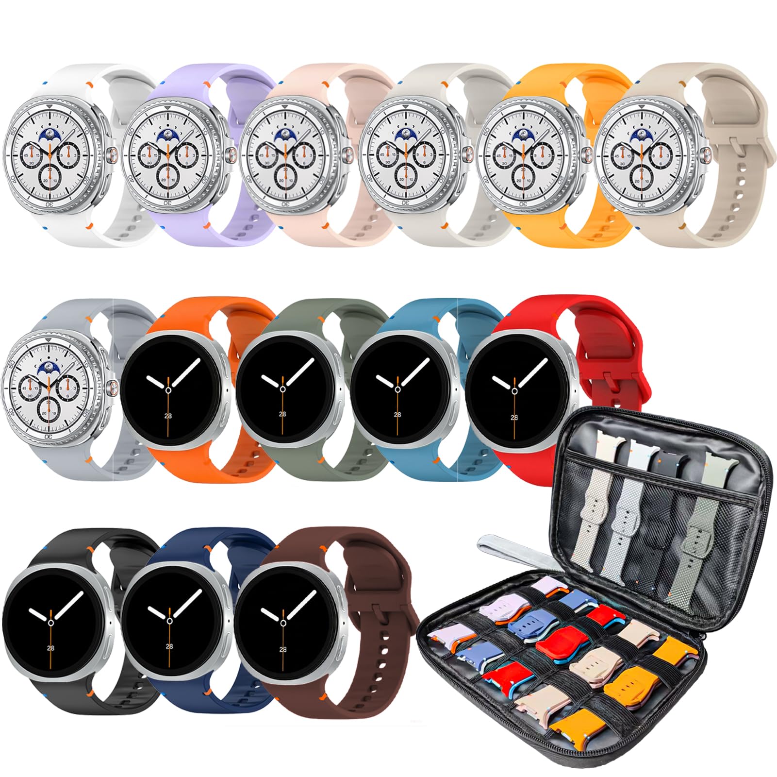 Photo 1 of 14 Pack Silicone Bands Compatible with Samsung Galaxy Watch 8 40mm 44mm 8 Classic 46mm Watch Bands, Silicone Watch Bands&Storage Organizer for Samsung Galaxy Watch 8/8 Classic for Women Men