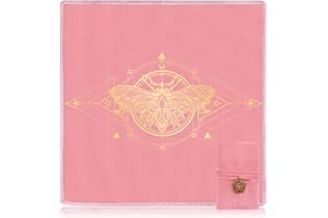 Knana 2Pcs Tarot Card Cloth - Velvet Tarot Cloth with Tarot Card Holder Bag, Golden Bee Pattern Altar Tarot Cloth 19.68 by 19.68 inches - Pink
