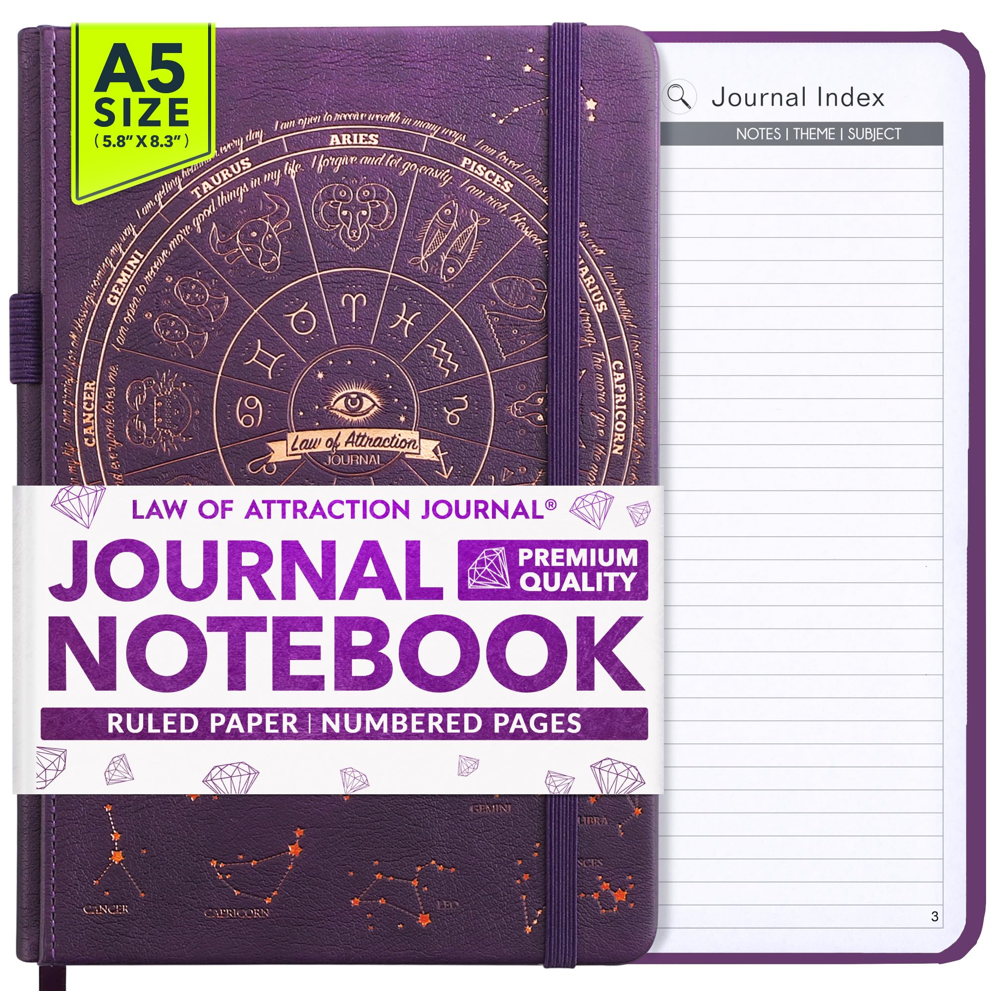 Journal Notebook - 100gsm Ivory Lined White Paper with Inner Pocket & Pen Holder| Vegan Friendly, Ruled Notebook | Multi-Purpose Ideal for Daily Journaling & To Do List Journal for Women & Men