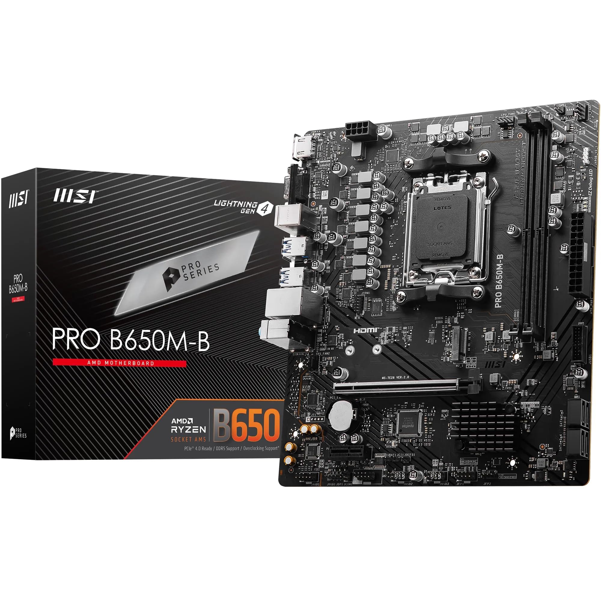 MSI PRO B650M-B Mainboard, Micro-ATX - Unterstützt Ryzen 9000, 8000 & 7000 Series Prozessoren, AM5 - DDR5 Memory Boost 6800+MHz/OC, 1 x PCIe 4.0 x16, 1 x M.2 Gen4, 2.5G LAN