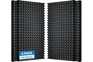 HUIDNAI Acoustic Foam Panels, 48 x 24x 2 Inches, Pyramid Design, 4 Pack, Sound Proof, High Density, Fire Resistant, Black, for Wall and Ceiling (Black 4PCS)