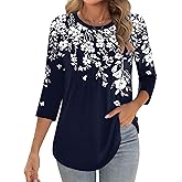 Zeagoo 3/4 Length Sleeve Womens Tops Crew Neck Loose Fit Shirts Pleated Cute Clothes Dressy Casual 2026 Summer Tunics