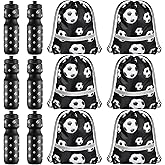 Talltalk 12 Pcs 24 Pcs Soccer Gift Party Favor 24 oz Soccer Water Bottle with Drawstring Bag Set Goodie Bags for Sports Team Gifts Birthday Decoration