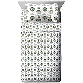 Jay Franco Kids Sheet Cartoon Set with Fitted, Flat Sheets & Pillow Cover - Ultra-Soft Bedding with Pillowcase for Room Decor, White - Mandalorian, 4 Piece Full