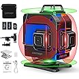 LDHTHOPI 4D 200FT Laser Level, Green/Red laser level 360 self leveling, 16 Cross Line Laser with 2 Rechargeable Batteries for Ceiling, Floor, Construction and Picture Hanging