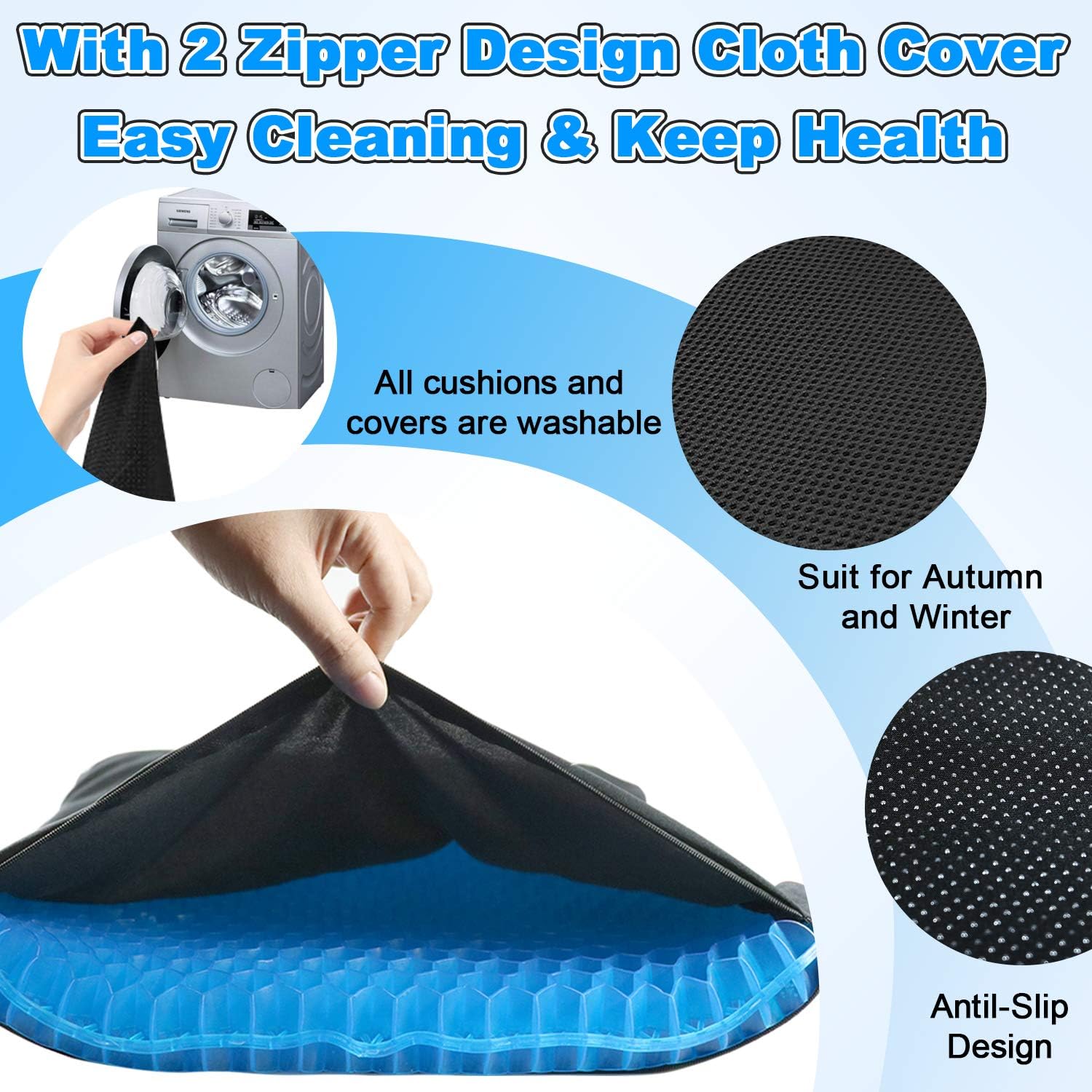 Rariro Extra-Large Gel Seat Cushion, Breathable Honeycomb Design Pain Relief Egg Seat Cushion, for Pressure Relief Back Tailbone Pain - Home Office Chair Cars Wheelchair (2 Non-Slip Cover): Home & Kitchen