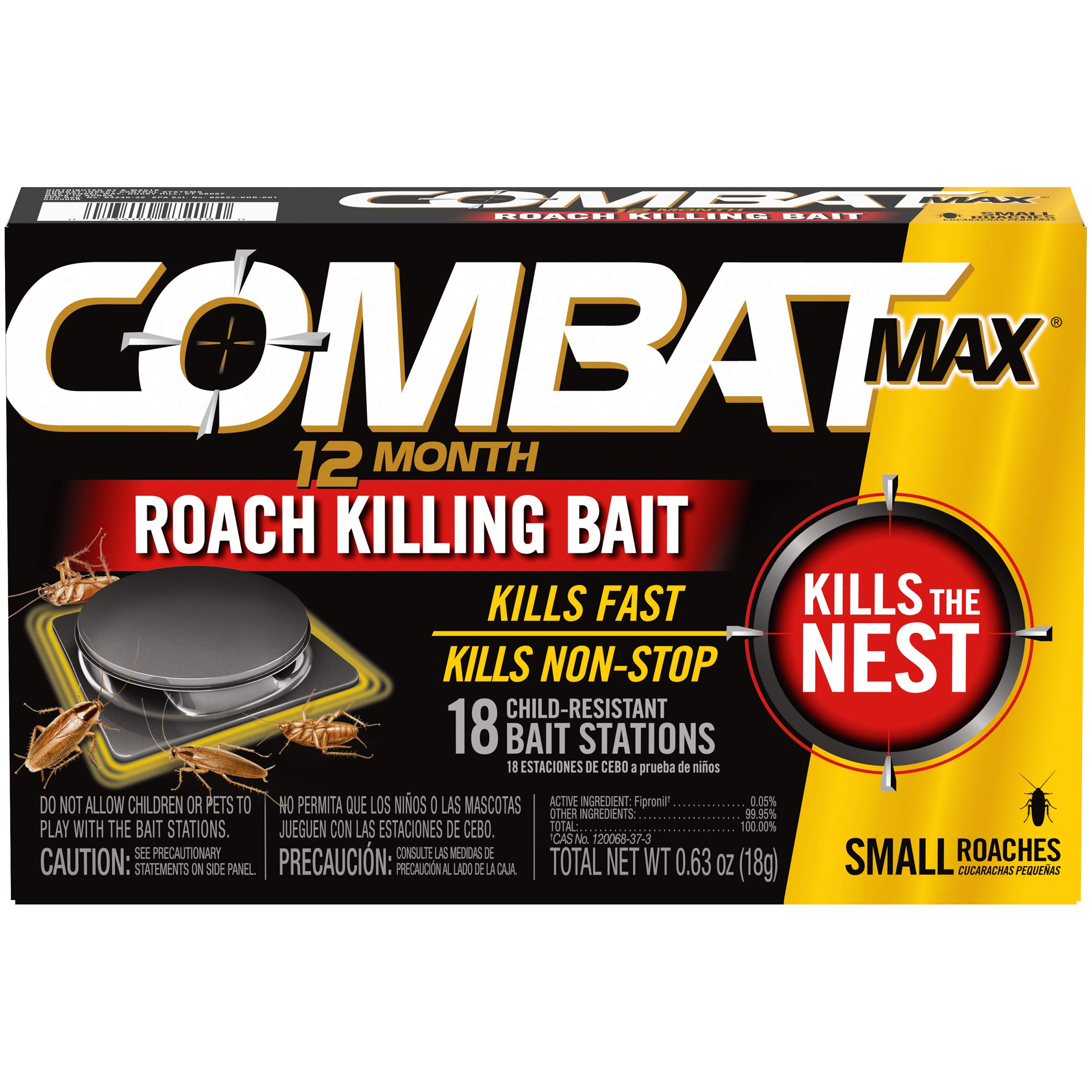Combat Max 12 Month Roach Killing Bait, Small Roach Bait Station, 18