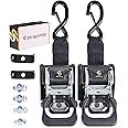 Strapinno 2PCS Retractable Ratchet Straps (1 7/8 in x 4 ft) Heavy Duty Transom Tie Downs for Boat, PWC Trailer - Extra Mounting Brackets & Bolt Set,Safety Latch S-Hook,Break Strength 2,600LBS/1,180KG