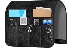 Meeall Armchair Caddy & Remote Control Holder for Couch & Recliner | Non-Slip Armrest Organizer with 6 Pockets for TV Remote, Phone, Tablet, Magazine & More, Black