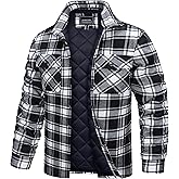 TACVASEN Men's Flannel Shirt Quilted Lined Theraml Winter Coat Button Down Insulated Flannel Shirts Jacket
