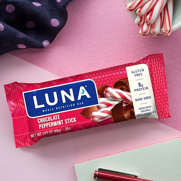 LUNA BAR – CHOCOLATE PEPPERMINT STICK FLAVOR – GLUTEN FREE SNACK BARS – NON-GMO – PROTEIN BARS – MADE WITH ORGANIC OATS – VALUE PACK (12 PACK)