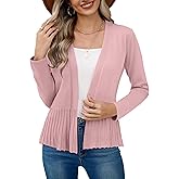 Bettysays Women's Casual Open Front Lightweight Cropped Cardigans Long Sleeve Sweater Soft Draped Peplum Knit Outwear