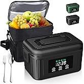 Aurevit Cordless Electric Lunch Box for Adults, 1.4L Heated Lunch Box for Men with Smart Meal Scheduling & Auto Keep Warm, Portable Food Warmer for Car with Insulated Bag, Ice Pack (Meteorite Black)