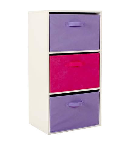 Home Source 3 Tier Toy Storage Unit Kids Chest Of 3 Canvas Drawers