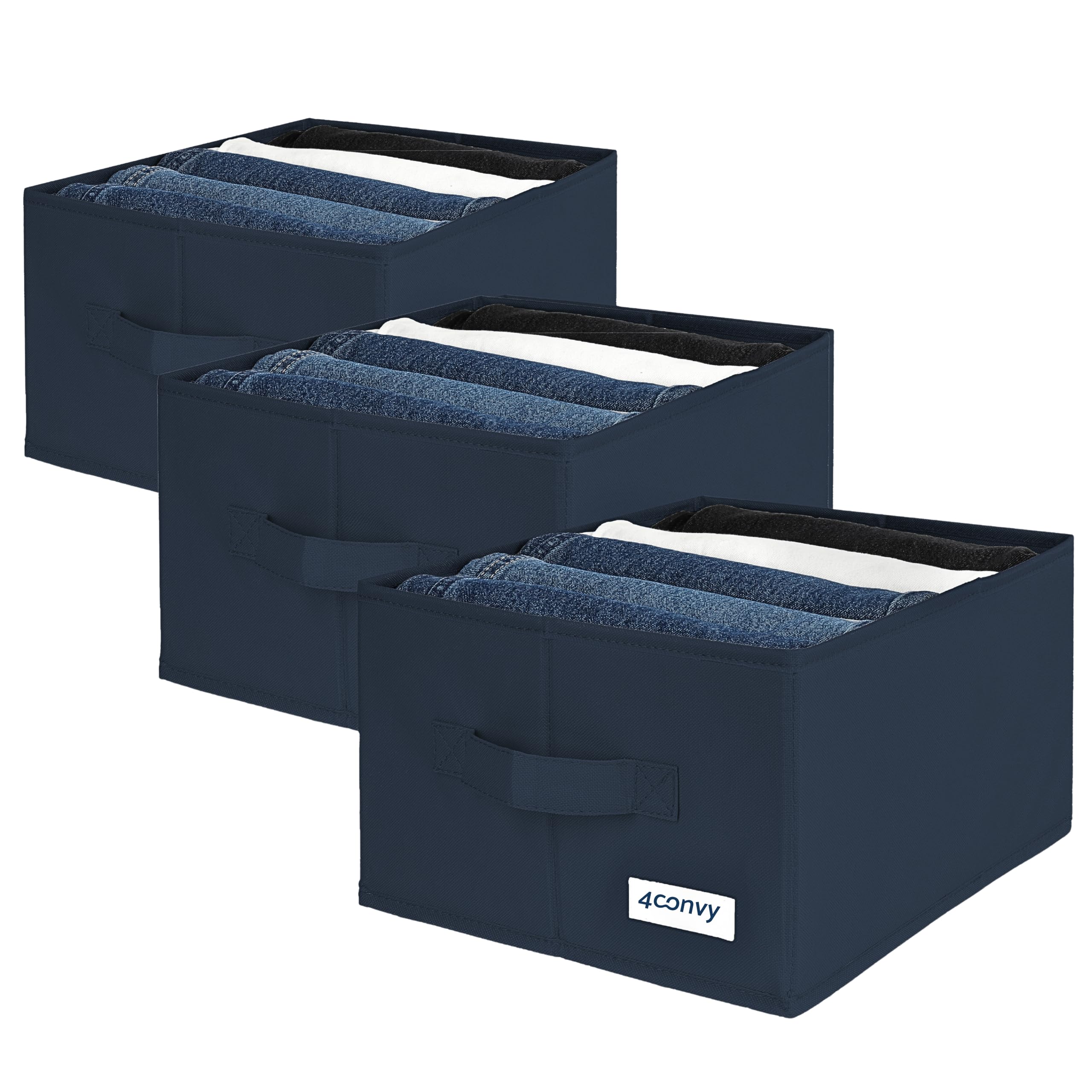 4CONVY Trousers Organiser for Wardrobe - [2024 UPGRADED MATERIAL] Fixed Storage Box Closet with Large Compartments - Foldable Wardrobe Organiser Closet for Jeans, Shirts - Pack of 3