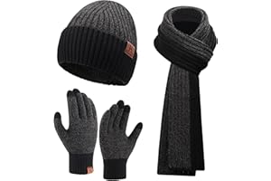 FZ FANTASTIC ZONE Mens Winter Knit Hat Beanie Long Neck Scarf Touchscreen Gloves Set Fleece Skull Caps Gifts for Men Women
