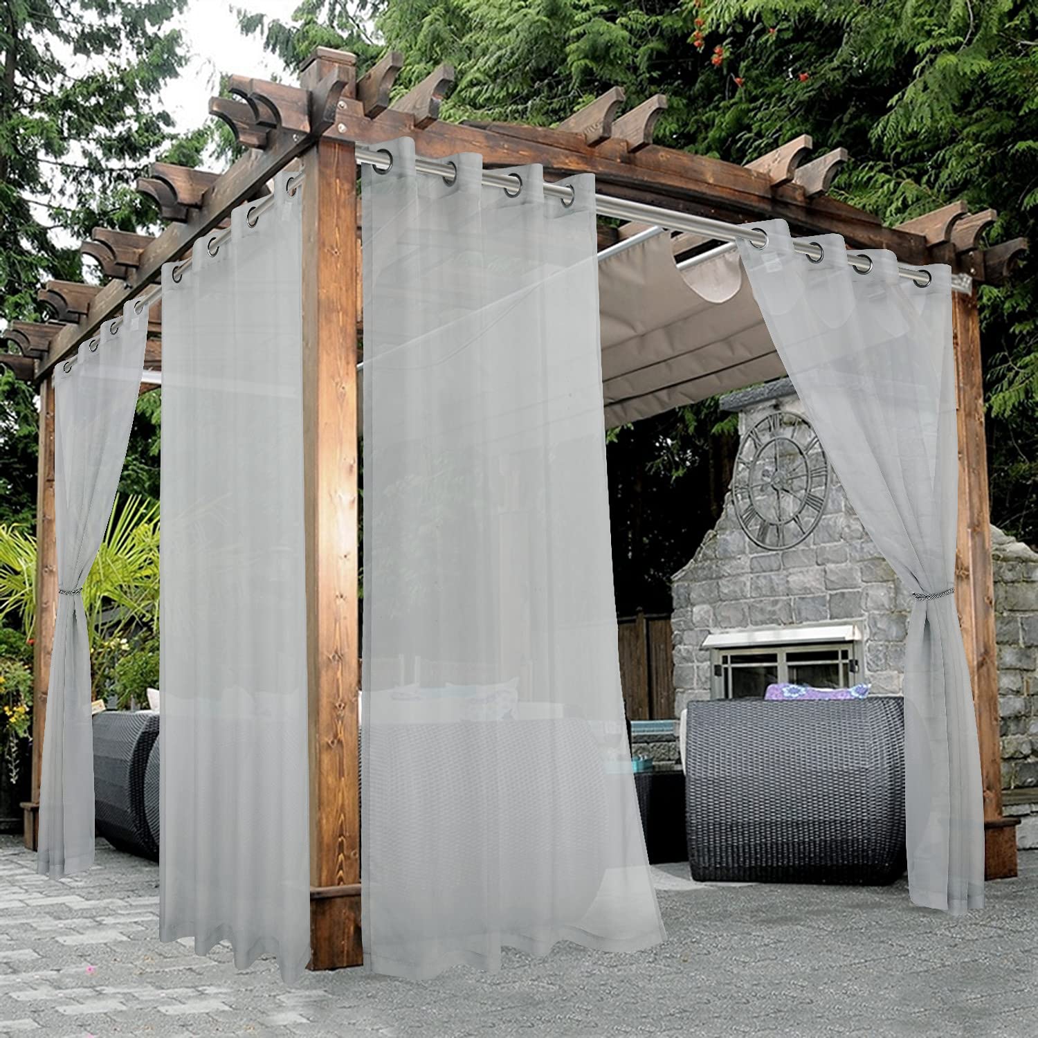 Photo 1 of BONZER Waterproof Sheer Outdoor Curtains for Patio - 2 Panels Grommet Indoor Voile Curtains for Living Room, Bedroom, Porch, Pergola, Cabana,54 x 84 inch, Cloud Grey