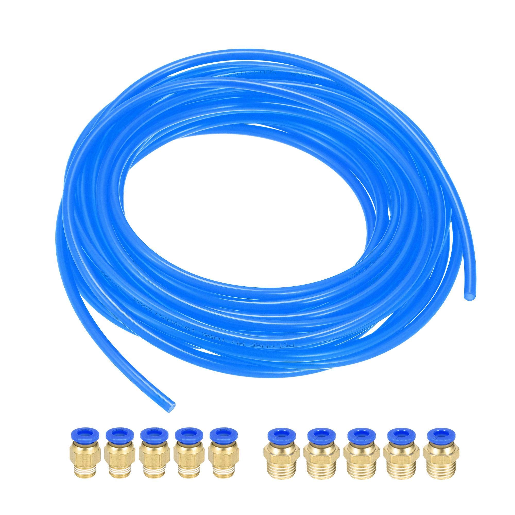 sourcing map Pneumatic Air Hose Tubing Air Compressor Tube 4mmID x 6mmOD x 10m Pipe Blue with 2 Type Connect Fittings