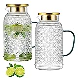 Buaic Glass Pitcher with Lid, 2 PACK 68 oz/2 Liter