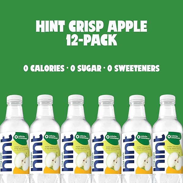 HINT FRUIT-INFUSED BOTTLED WATER, CRISP APPLE – SUGAR FREE FLAVORED WATER WITH ZERO CALORIES, NATURALLY FLAVORED, AND NO ARTIFICIAL SWEETENERS – 16 FL OZ (PACK OF 12)