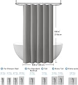 Shower Curtain 152x214cm Dark Grey with Metal Hooks Waffle Fabric view 6