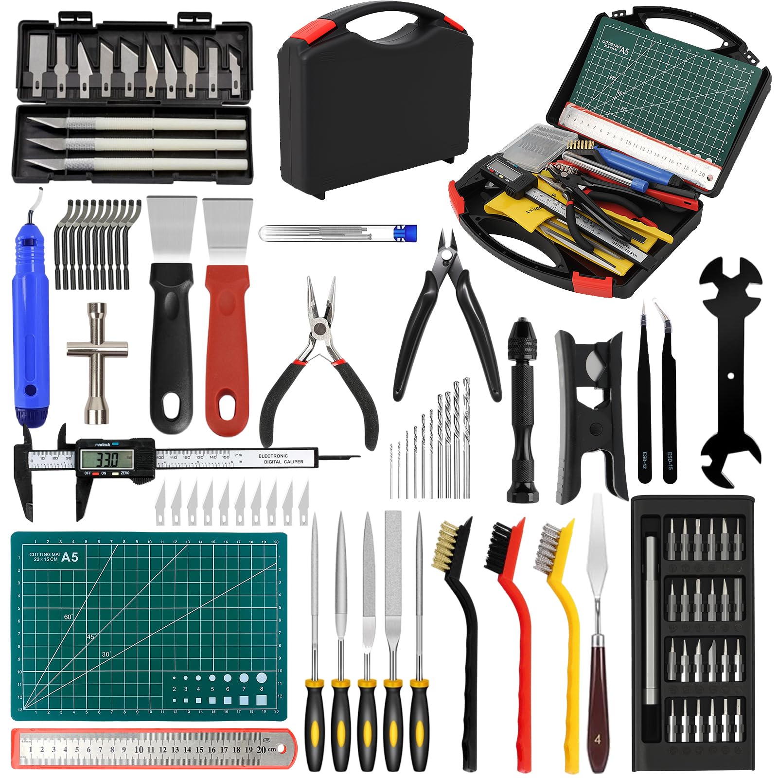 Photo 1 of 112 PCS 3D Printing Tool Kit, 3D Printer Accessories with Nozzle Cleaning Kit, Deburring Tool, Digital Caliper, Pliers, Wrench Set, Cutting Mat, Tool Bag, for 3D Print Removing, Cleaning, Finishing