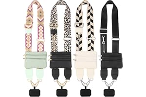 Vincreem 4 Pack Clip and Go Adjustable Strap for Phone with Wallet Crossbody Phone Strap with Zippered Pouch Adjustable Cross Body Lanyard Bag Cellphone Holder for Women Mix Color(Classic)
